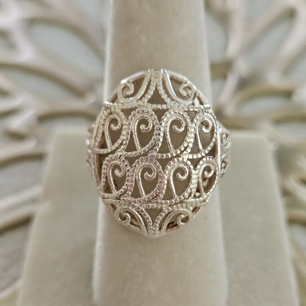 Elegant Filigree Sterling Silver Ring Scroll Ring Sz 5